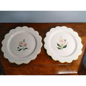 Vintage SECLA Portugal hand-painted 8" scalloped floral ceramic dessert plates